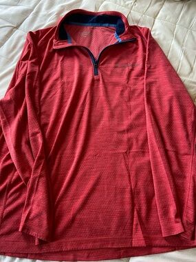 Vineyard Vines Red Performance Quarter-Zip with Navy Trim
